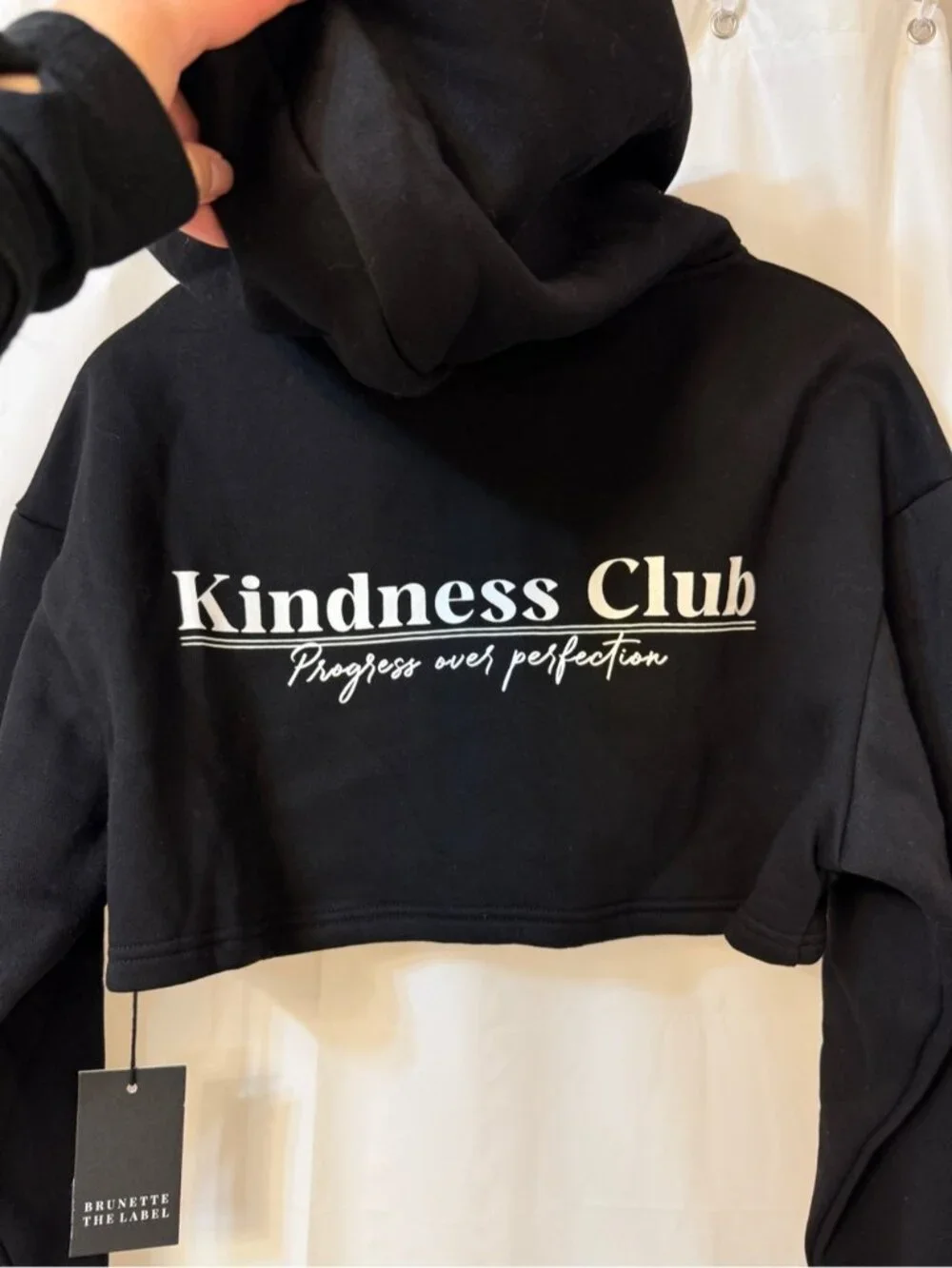Brunette The Label Kindness Club Full Zip Super Crop Hoodie Black L/XL NWT